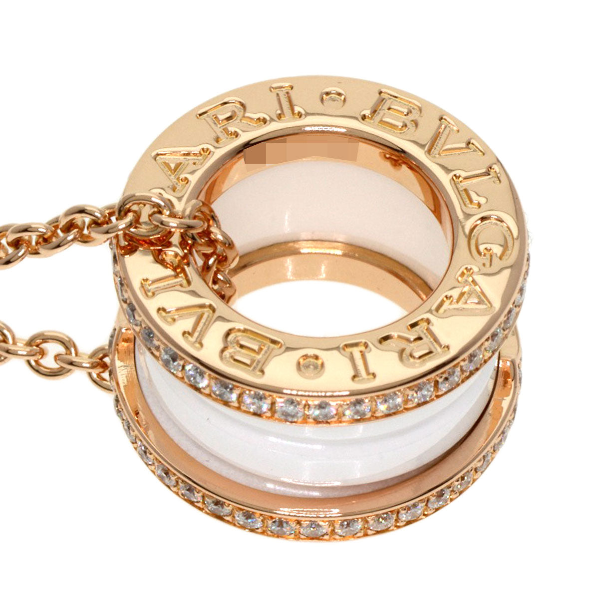 BVLGARI B.zero1 White Ceramic Diamond Necklace K18 Pink Gold Ladies [Used]