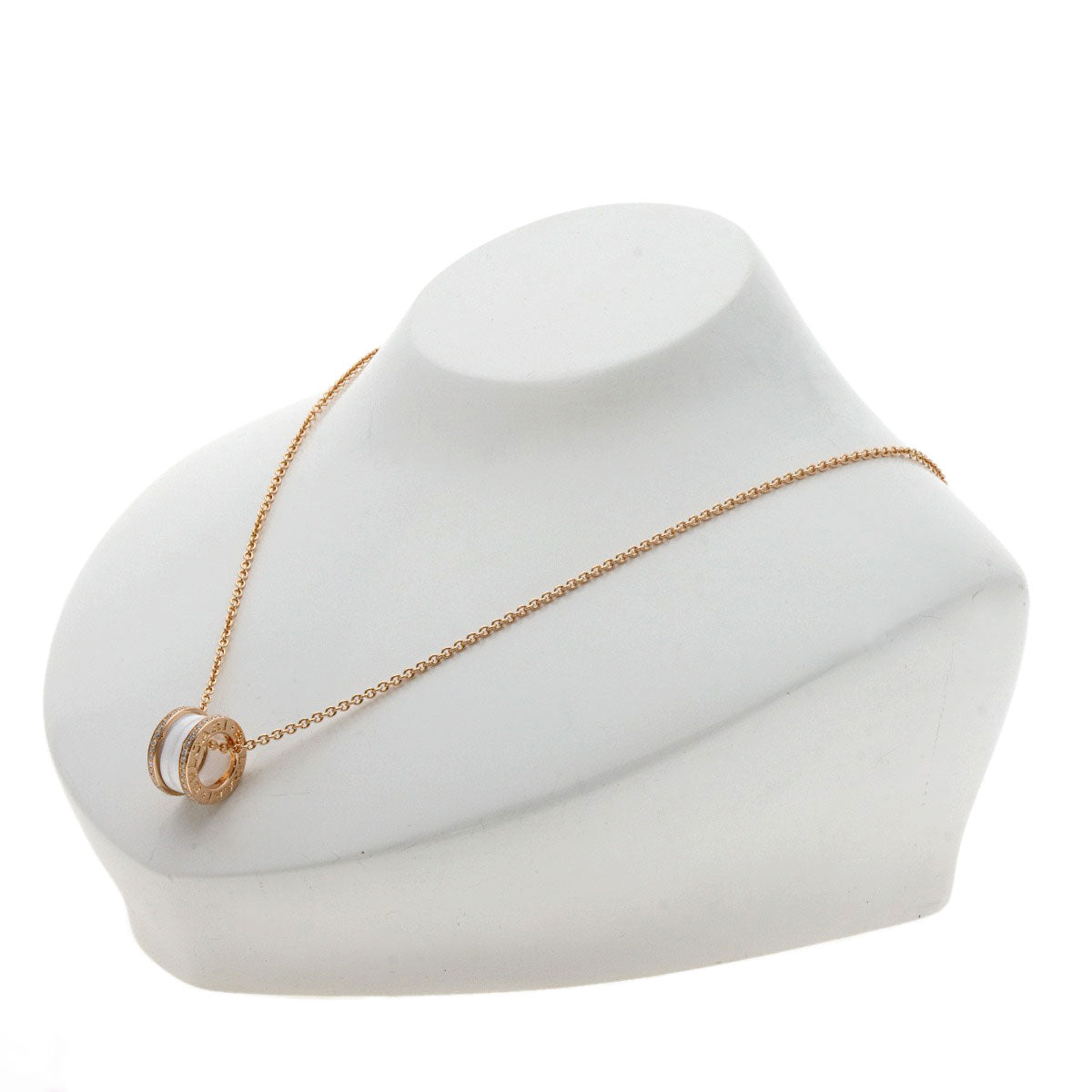 BVLGARI B.zero1 White Ceramic Diamond Necklace K18 Pink Gold Ladies [Used]
