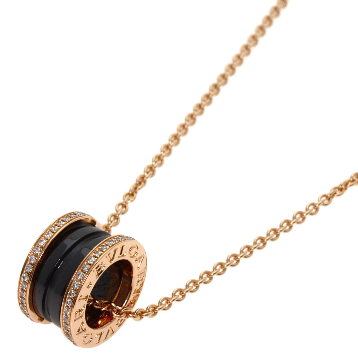 BVLGARI B.zero1 Black Ceramic Diamond Necklace K18 Pink Gold Ladies [Used]