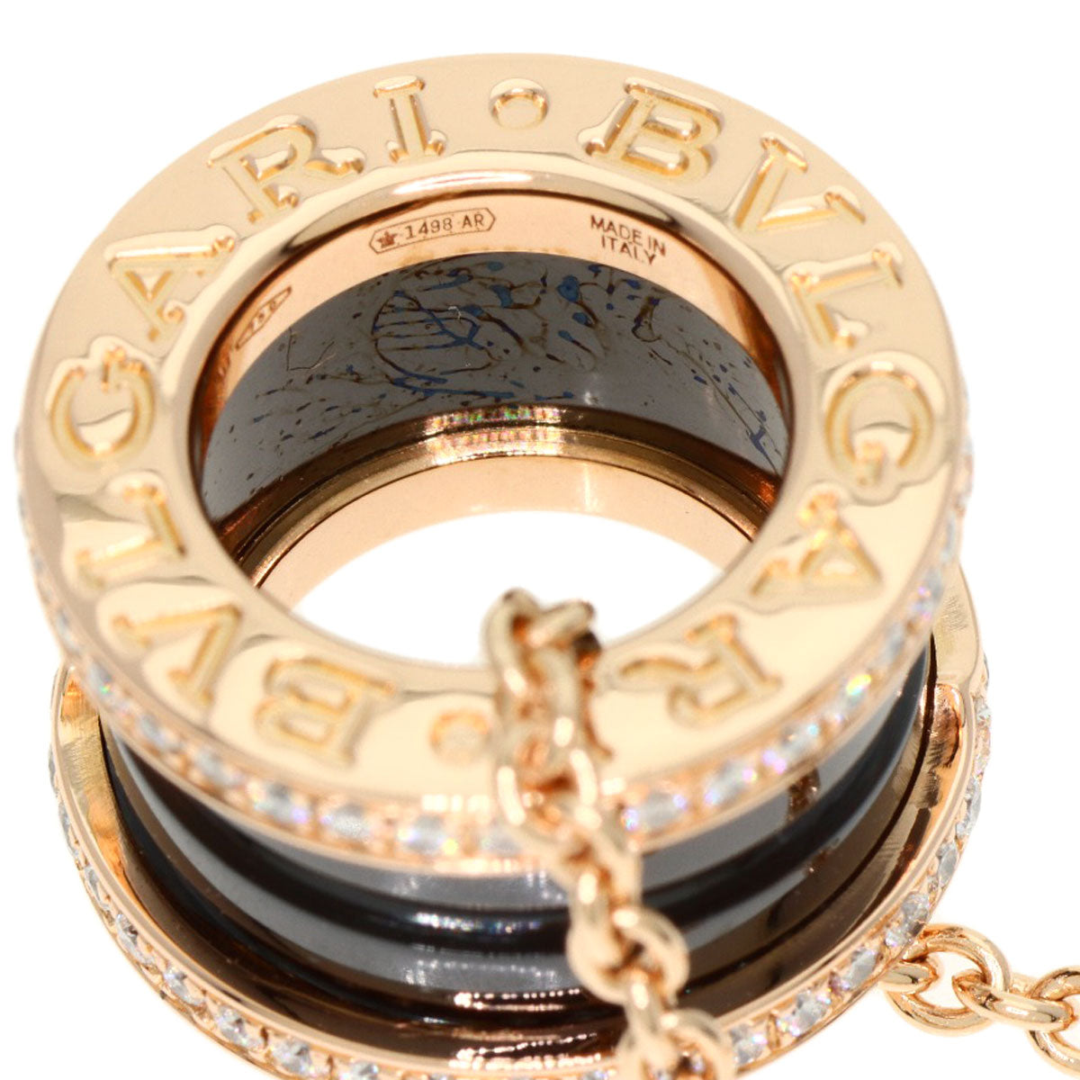 BVLGARI B.zero1 Black Ceramic Diamond Necklace K18 Pink Gold Ladies [Used]