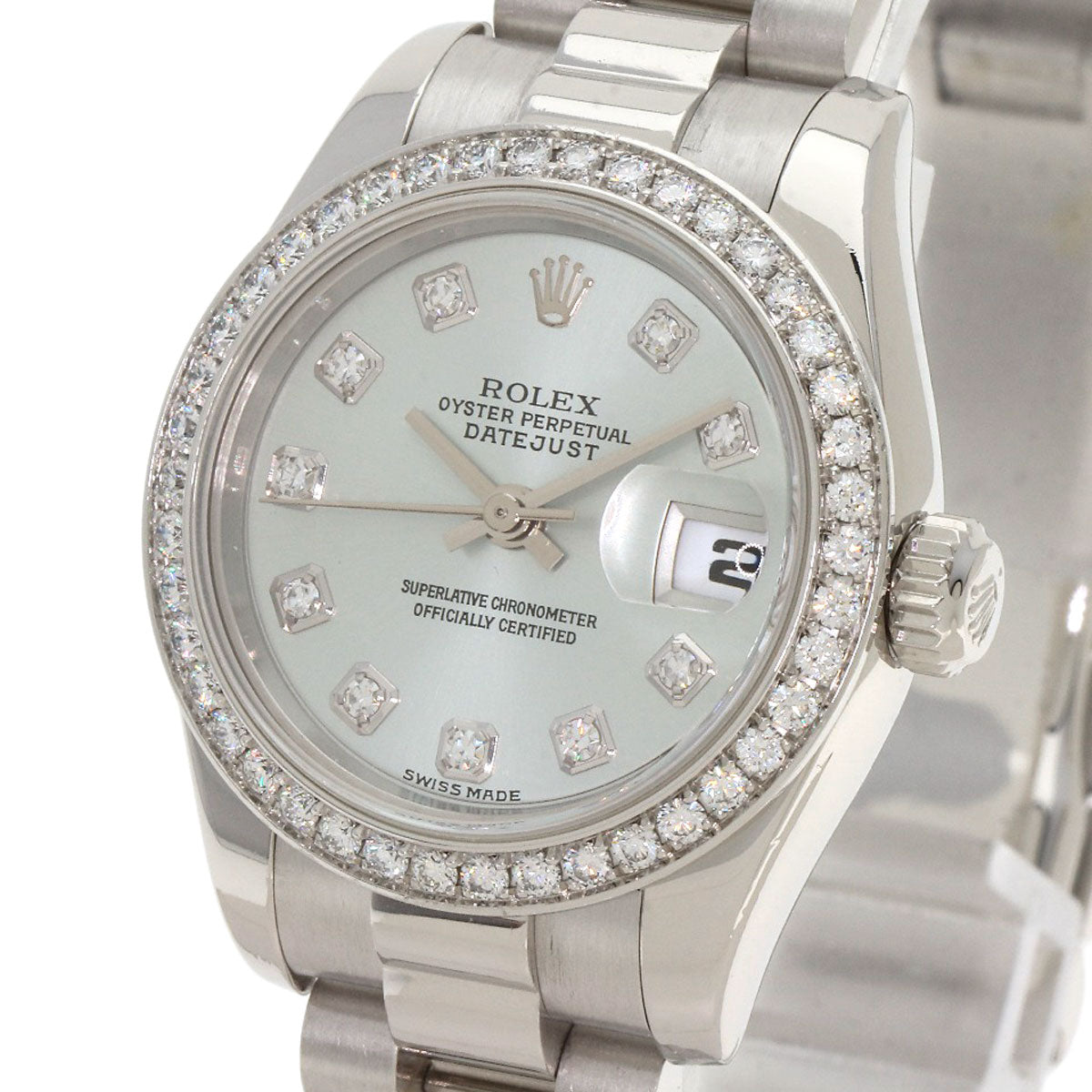ROLEX Datejust 10P Bezel Diamond Ice Blue Watches 179136G Platinum/PT Ladies