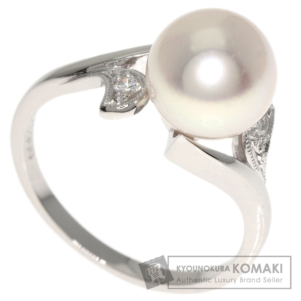 MIKIMOTO Leaf Akoya Pearl Pearl Diamond Ring Platinum PT900 Ladies [Used]