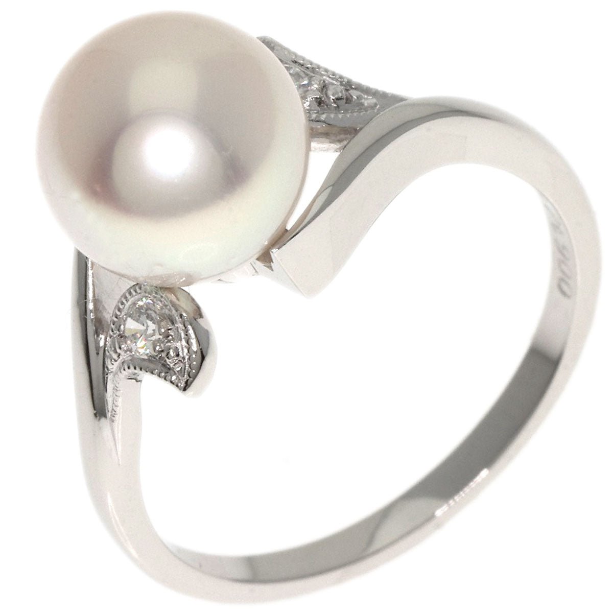 MIKIMOTO Leaf Akoya Pearl Pearl Diamond Ring Platinum PT900 Ladies [Used]