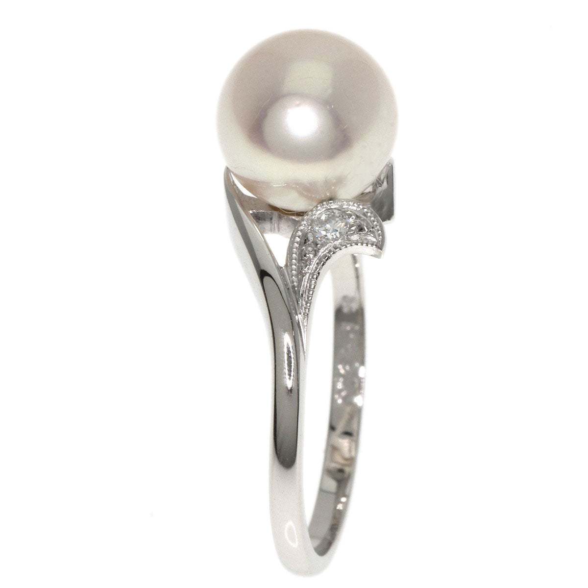 MIKIMOTO Leaf Akoya Pearl Pearl Diamond Ring Platinum PT900 Ladies [Used]