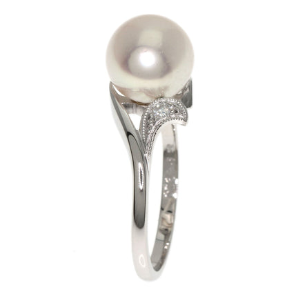MIKIMOTO Leaf Akoya Pearl Pearl Diamond Ring Platinum PT900 Ladies [Used]