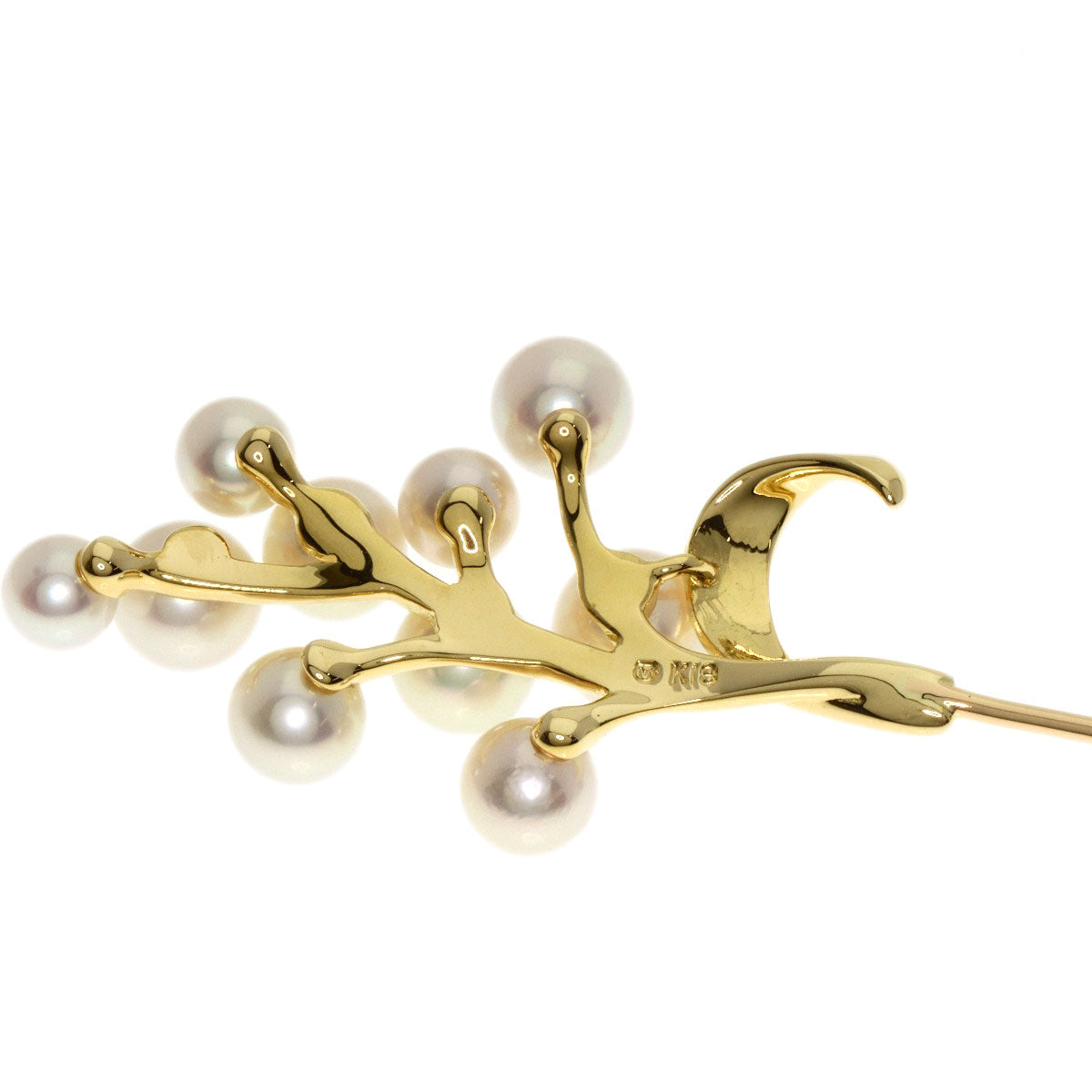 MIKIMOTO Leaf Pearl Pearl Pin Brooch Brooch K18 Yellow Gold Ladies [Used]