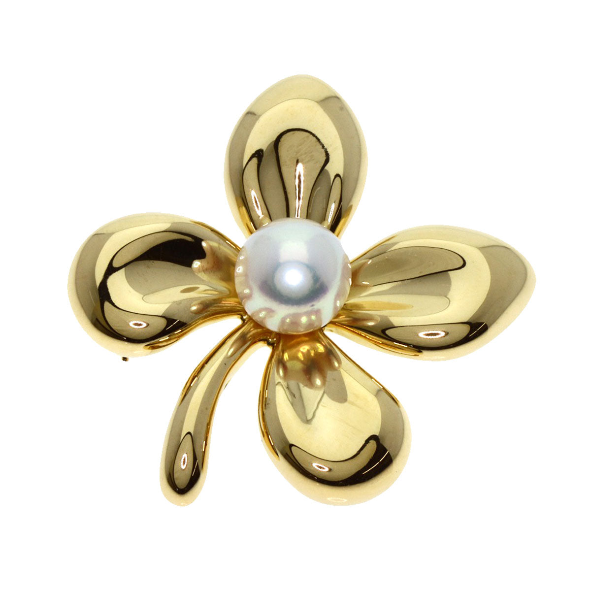 MIKIMOTO Four Leaf Clover Pearl Pearl Brooch K18 Yellow Gold Ladies [Used]