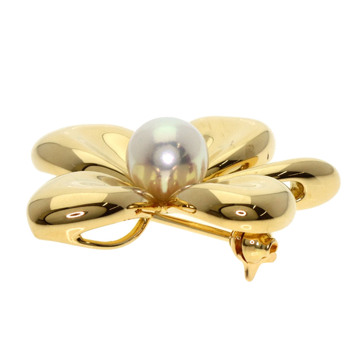 MIKIMOTO Four Leaf Clover Pearl Pearl Brooch K18 Yellow Gold Ladies [Used]