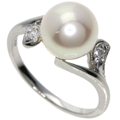 MIKIMOTO Leaf Pearl Pearl 2P Diamond Ring Platinum PT900 Ladies [Used]