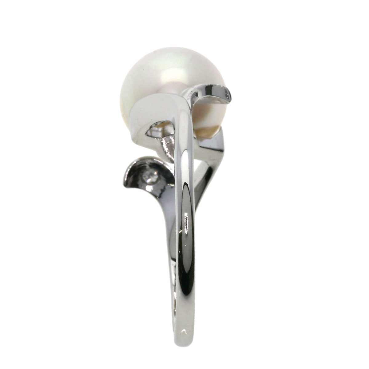 MIKIMOTO Leaf Pearl Pearl 2P Diamond Ring Platinum PT900 Ladies [Used]