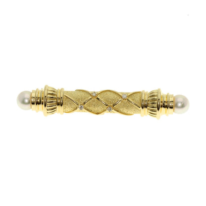 MIKIMOTO Akoya Pearl Pearl Diamond Brooch K18 Yellow Gold Ladies [Used]