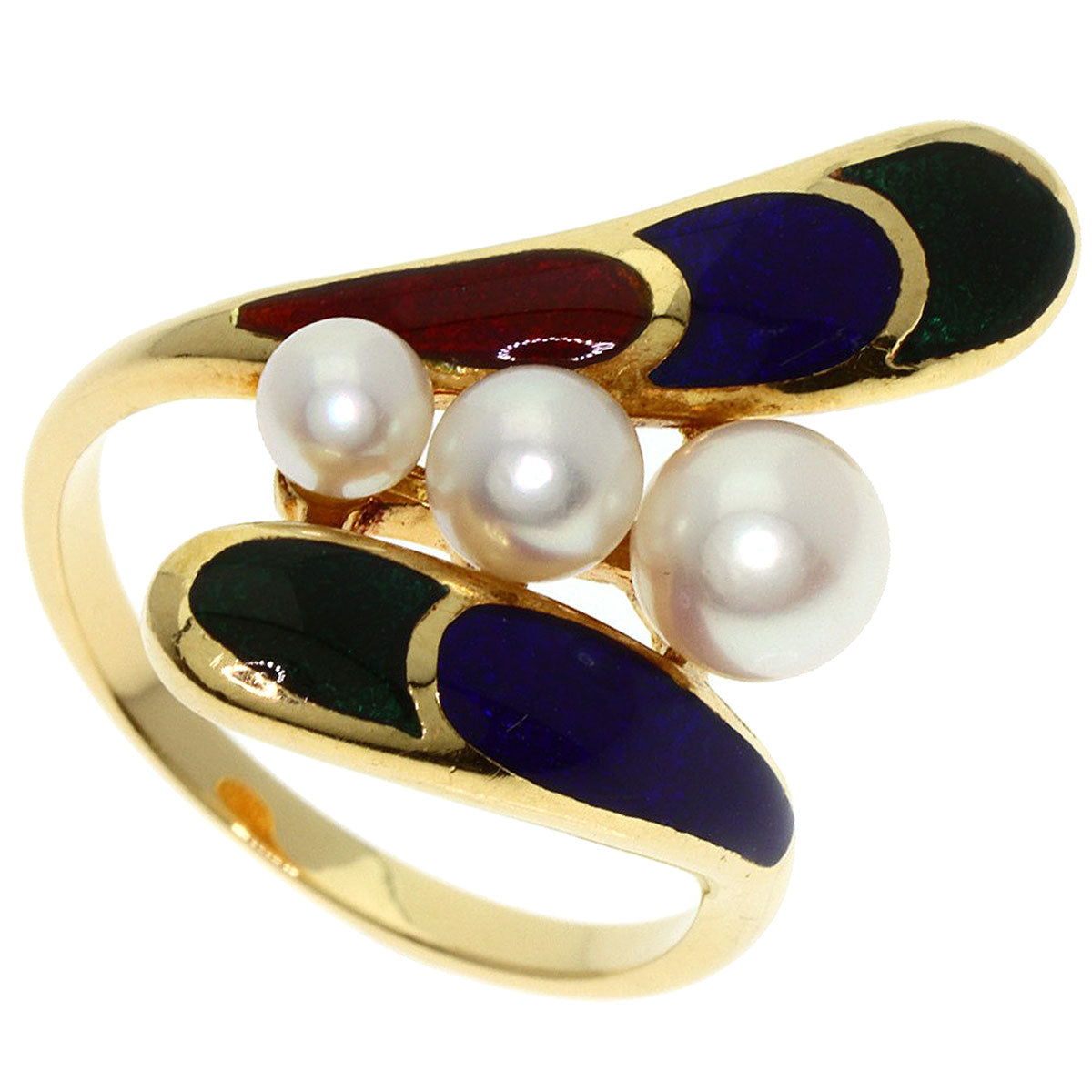 MIKIMOTO Pearl Pearl Enamel Ring K18 Yellow Gold Ladies [Used]