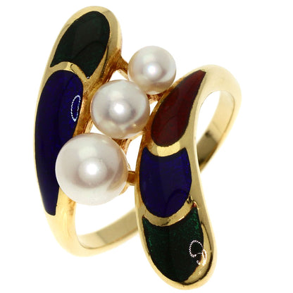 MIKIMOTO Pearl Pearl Enamel Ring K18 Yellow Gold Ladies [Used]