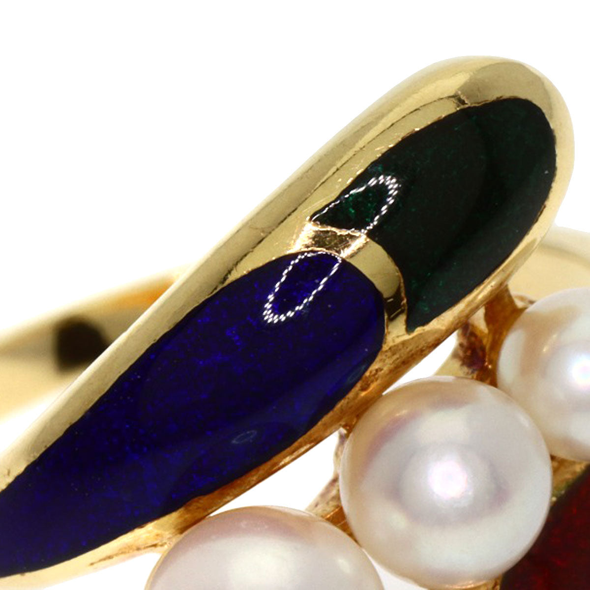 MIKIMOTO Pearl Pearl Enamel Ring K18 Yellow Gold Ladies [Used]