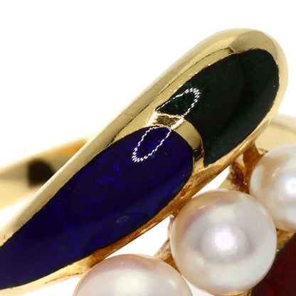 MIKIMOTO Pearl Pearl Enamel Ring K18 Yellow Gold Ladies [Used]