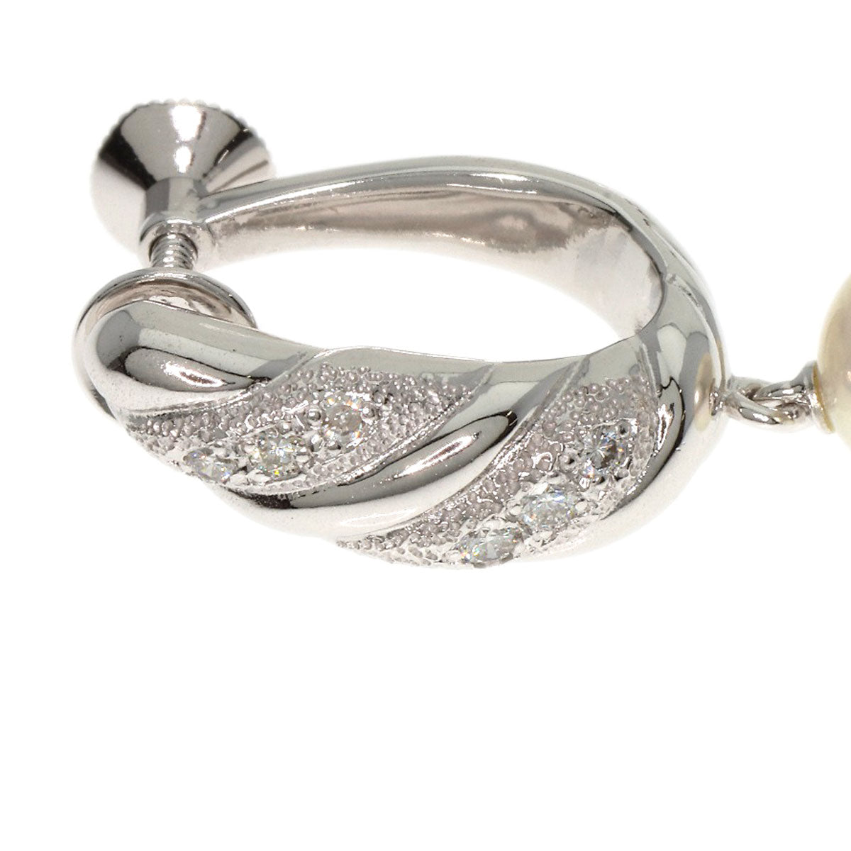 MIKIMOTO Pearl Pearl Diamond Earring K18 White Gold Ladies [Used]