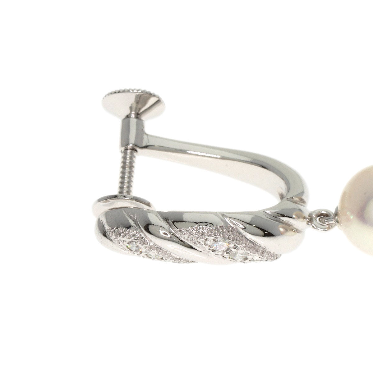MIKIMOTO Pearl Pearl Diamond Earring K18 White Gold Ladies [Used]