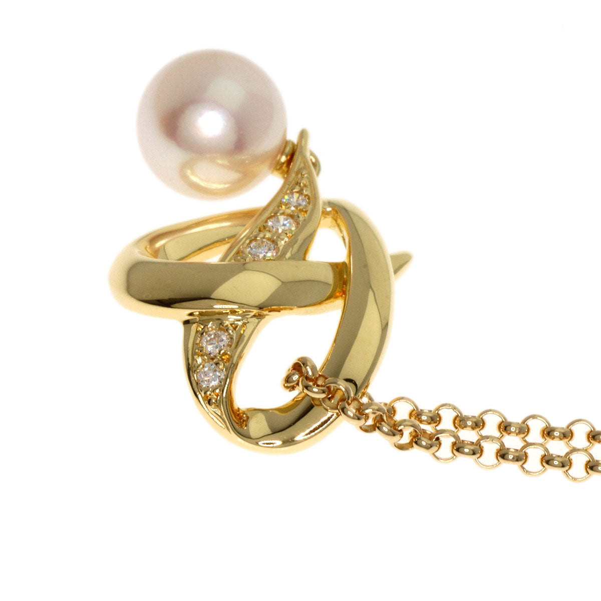 MIKIMOTO Akoya Pearl Pearl Diamond Necklace K18 Yellow Gold Ladies [Used]