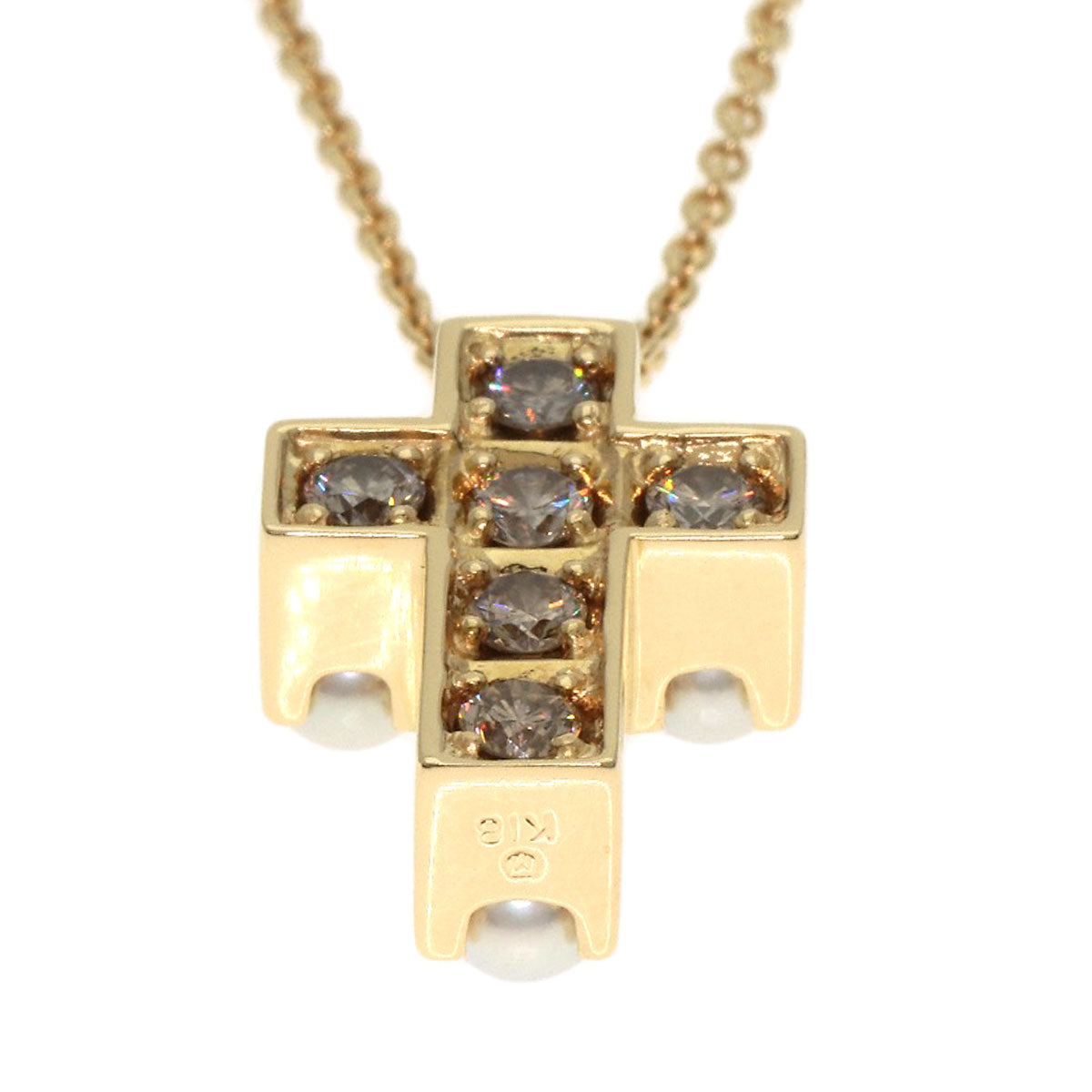 MIKIMOTO Pearl Pearl Diamond Reversible Necklace K18 Yellow Gold Ladies [Used]