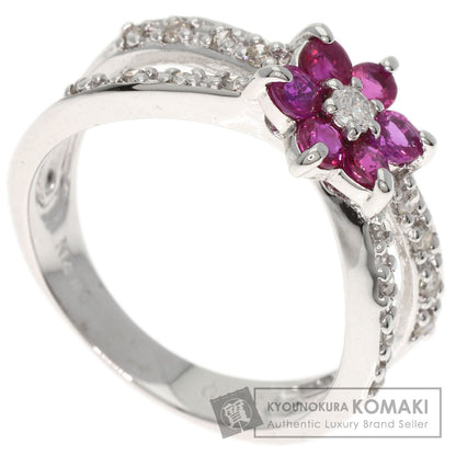 0.22ct Flower Diamond Ruby Ring K14 White Gold 3.2g　Ladies