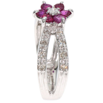 0.22ct Flower Diamond Ruby Ring K14 White Gold 3.2g　Ladies