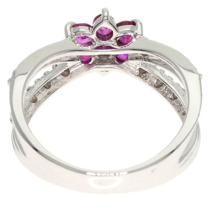 0.22ct Flower Diamond Ruby Ring K14 White Gold 3.2g　Ladies