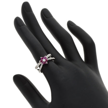 0.22ct Flower Diamond Ruby Ring K14 White Gold 3.2g　Ladies