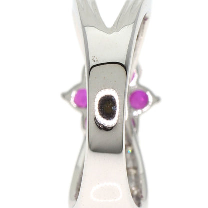 0.22ct Flower Diamond Ruby Ring K14 White Gold 3.2g　Ladies