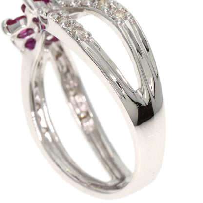 0.22ct Flower Diamond Ruby Ring K14 White Gold 3.2g　Ladies