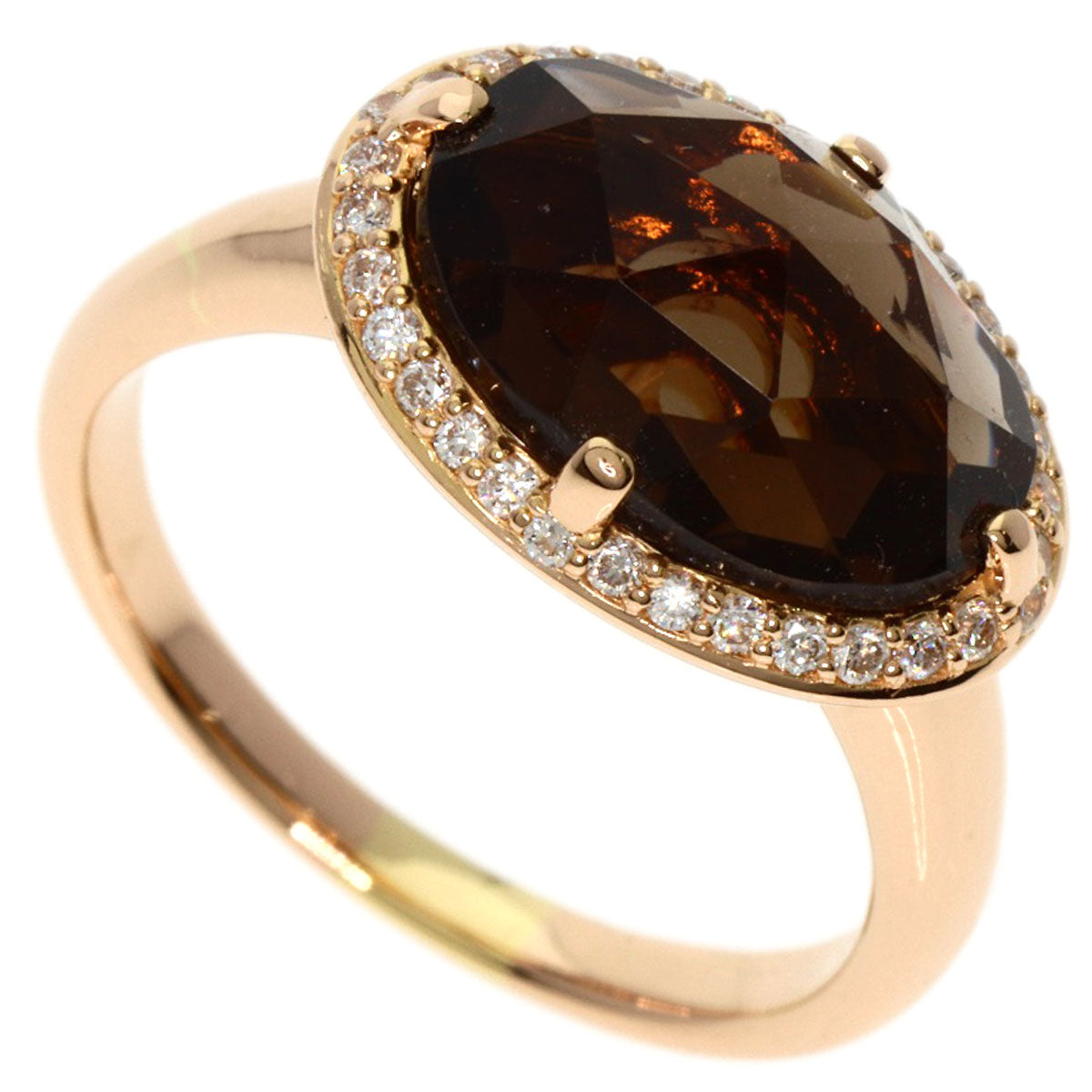 Ponte Vecchio Smoky Quartz Diamond Ring K18 Pink Gold Ladies [Used]