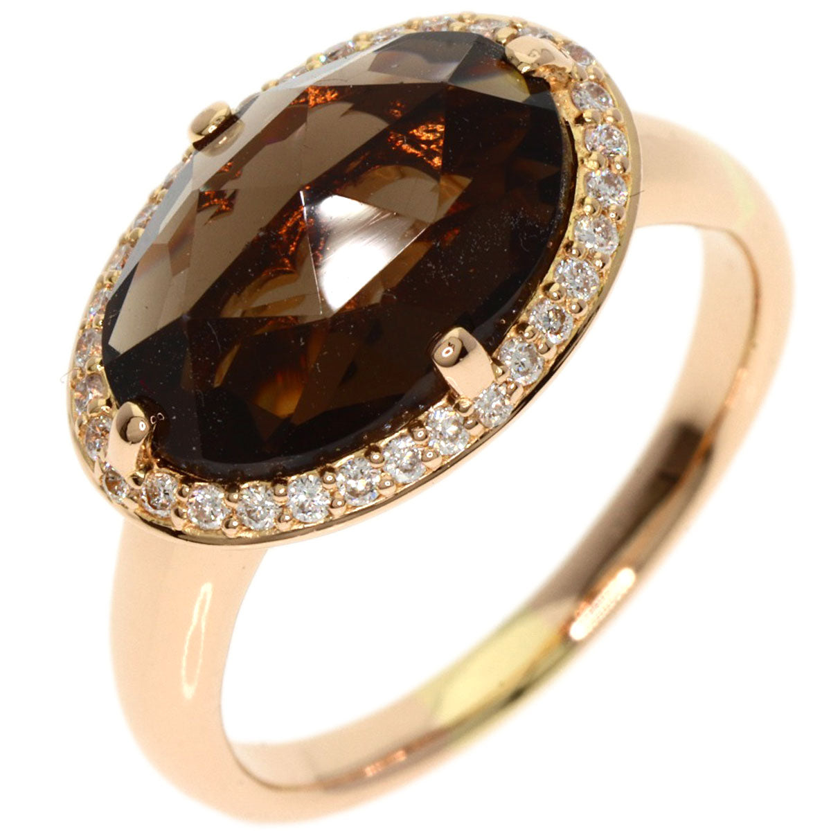 Ponte Vecchio Smoky Quartz Diamond Ring K18 Pink Gold Ladies [Used]