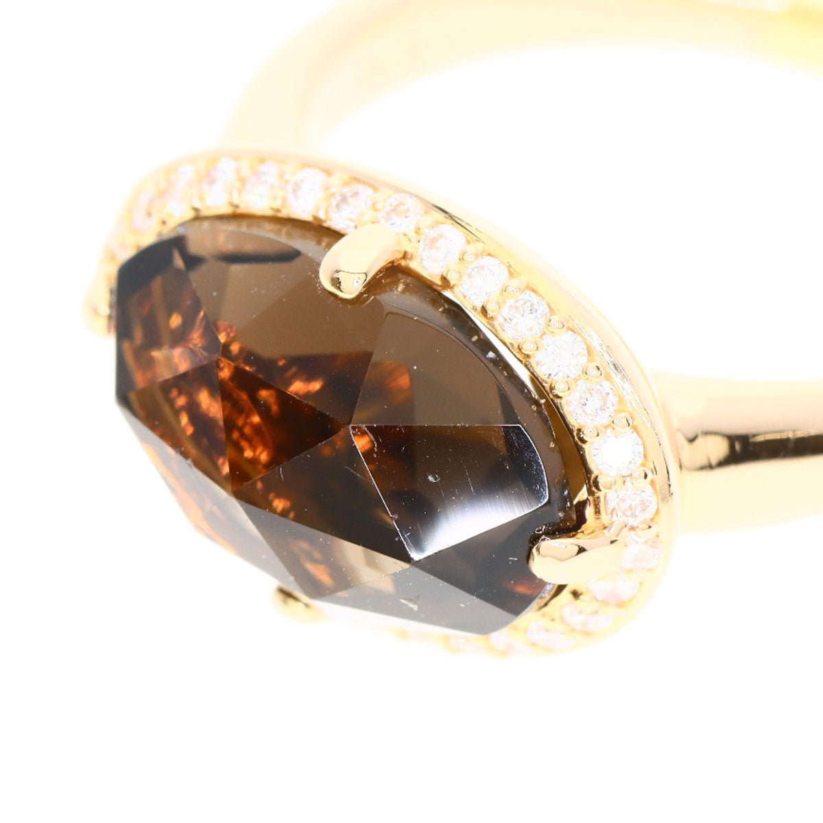 Ponte Vecchio Smoky Quartz Diamond Ring K18 Pink Gold Ladies [Used]