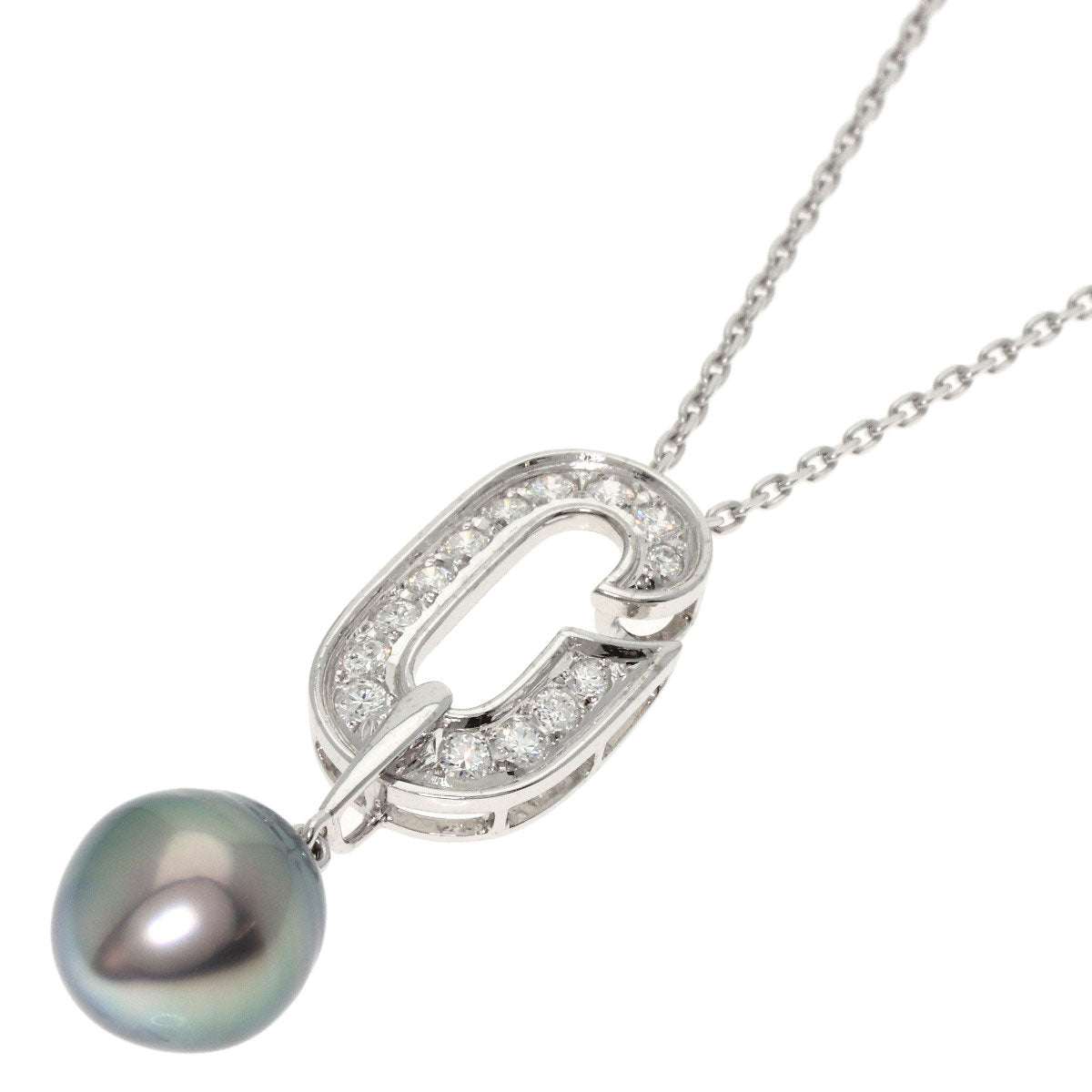 MIKIMOTO Pearl Pearl Diamond Necklace K14 White Gold Ladies [Used]