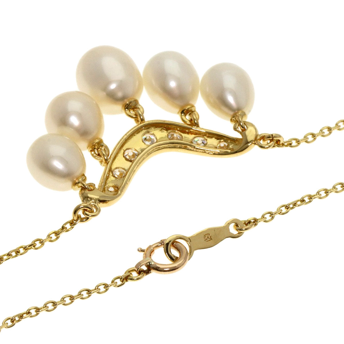 MIKIMOTO Pearl Pearl Diamond Necklace K18 Yellow Gold Ladies [Used]