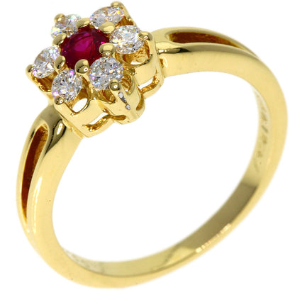 MIKIMOTO Ruby Diamond Ring K18 Yellow Gold Ladies [Used]