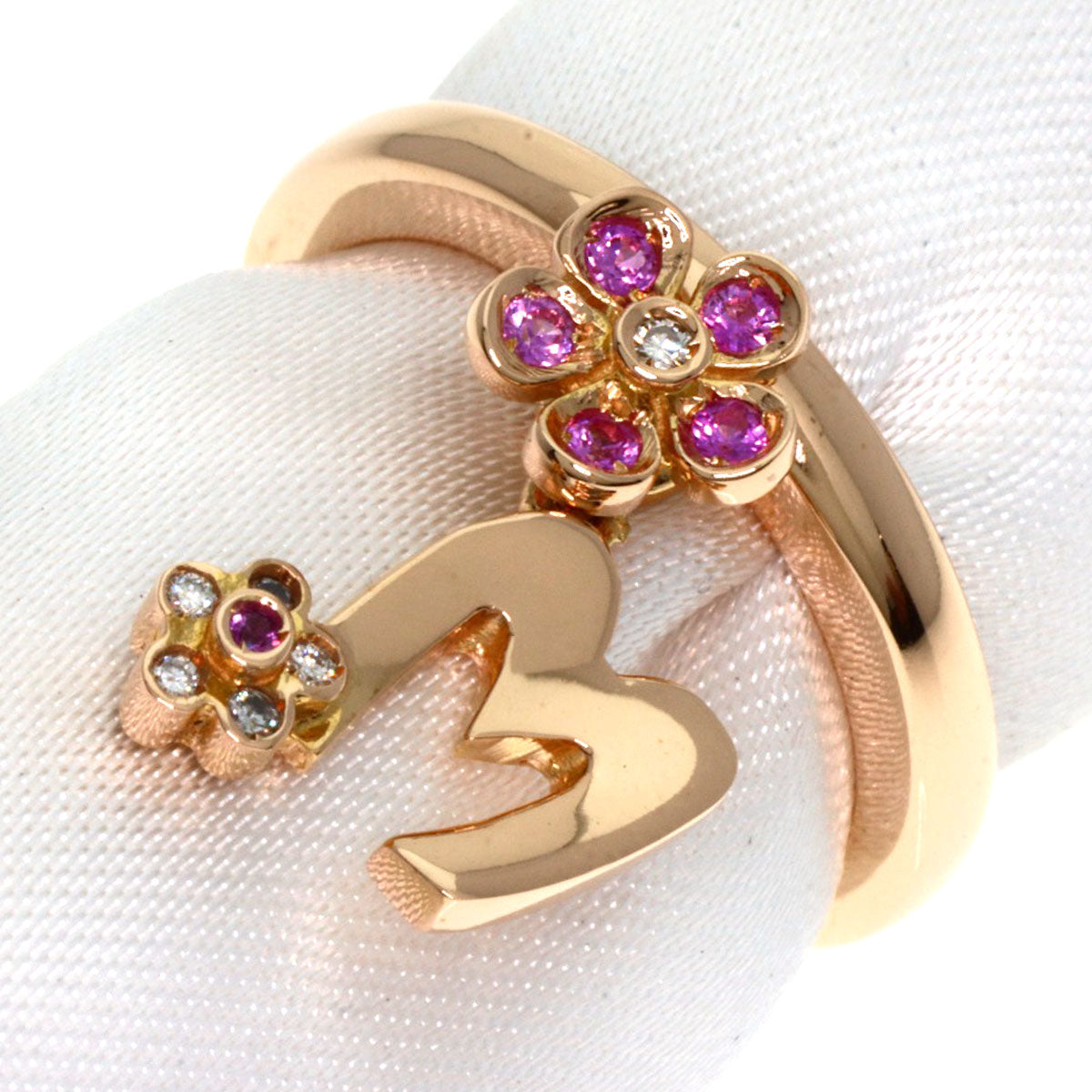 Ponte Vecchio Initial M Pink Sapphire Diamond Ring K18 Pink Gold Ladies [Used]