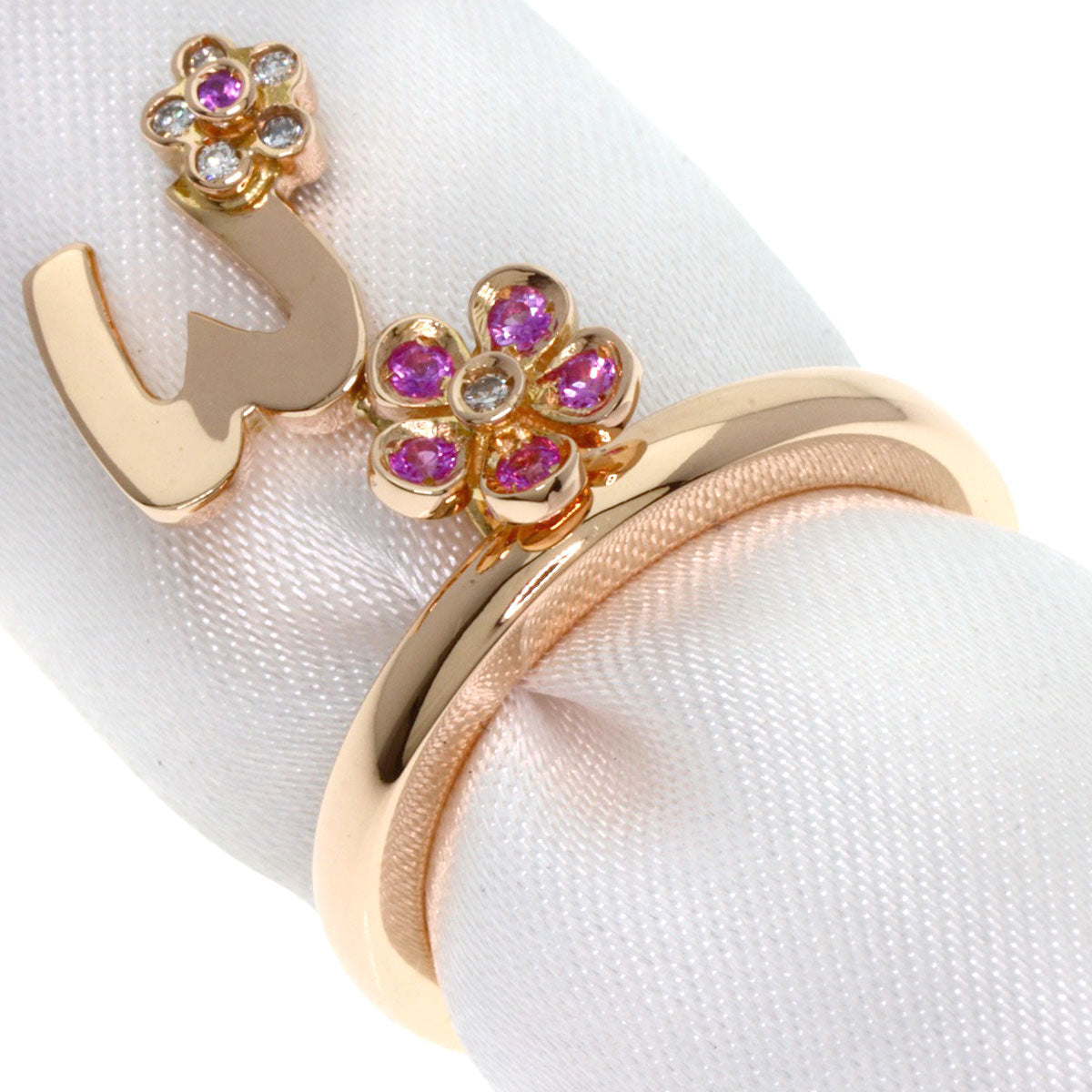 Ponte Vecchio Initial M Pink Sapphire Diamond Ring K18 Pink Gold Ladies [Used]