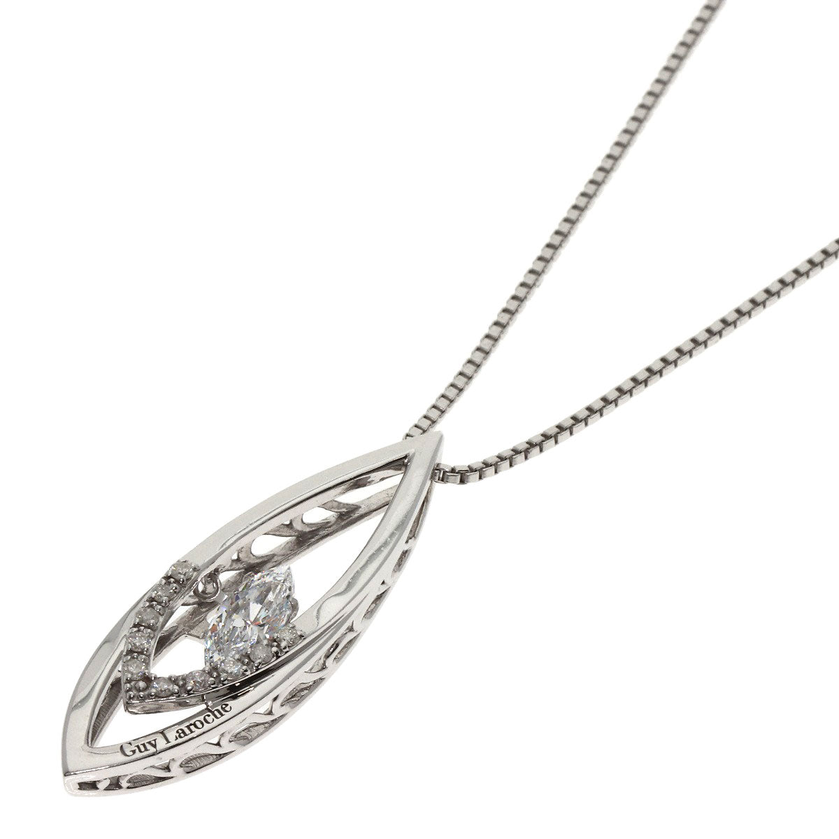 Guy Laroche Dancing Rhinestone Diamond Necklace Silver Ladies [Used]