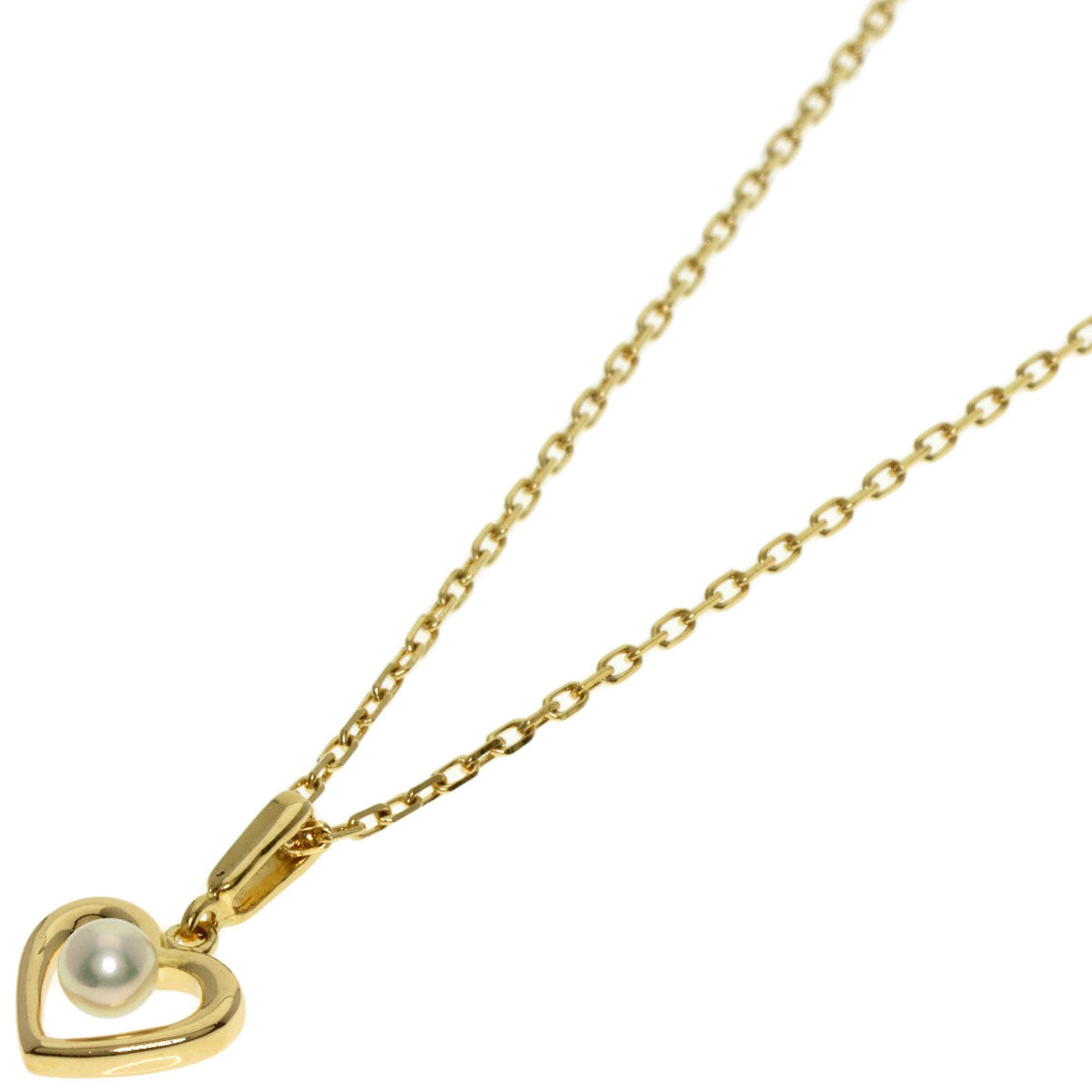 MIKIMOTO Pearl Pearl heart motif Necklace K18 Yellow Gold Ladies [Used]