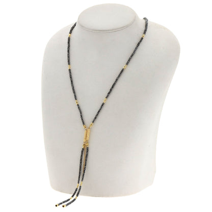 30ct Black Diamond Mirror Ball Necklace K18 Yellow Gold 10.3g　Ladies