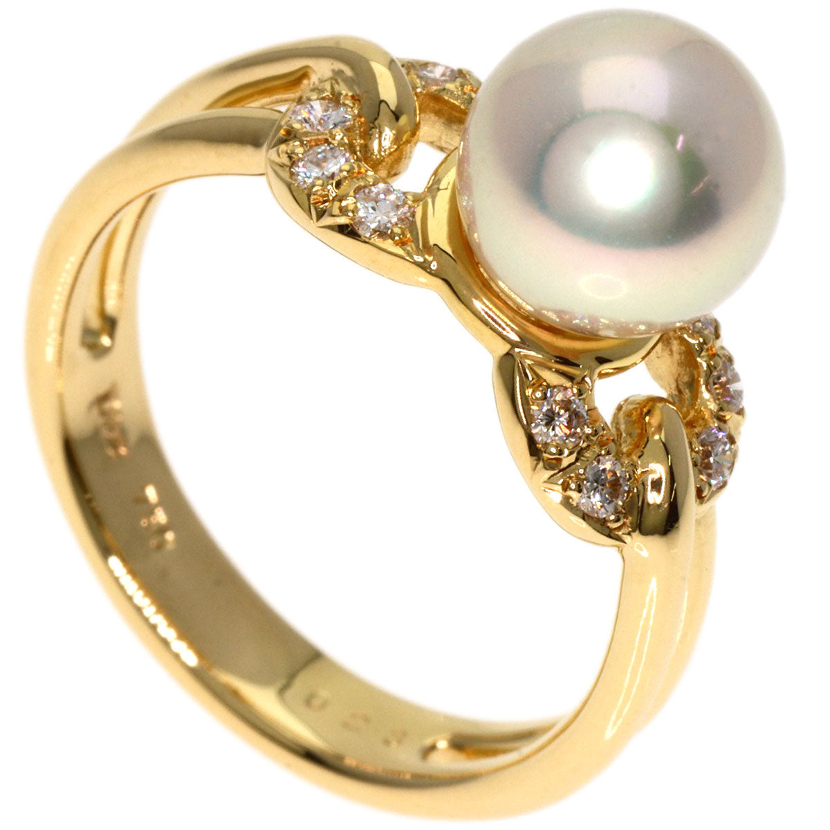Dior Pearl Pearl Diamond Ring K18 Yellow Gold Ladies [Used]