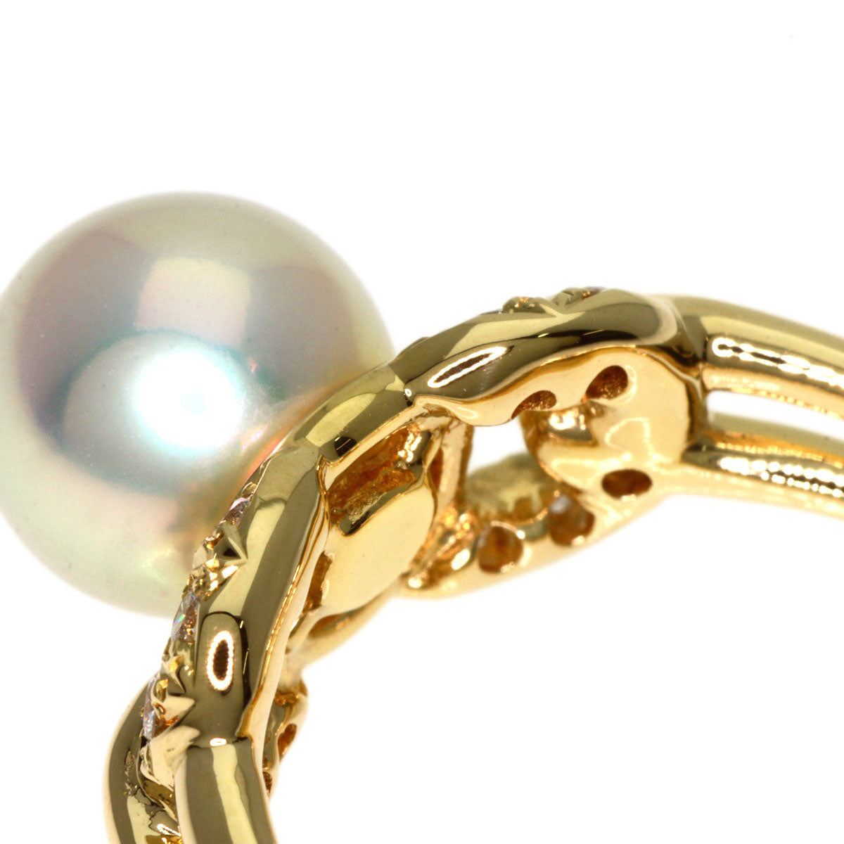 Dior Pearl Pearl Diamond Ring K18 Yellow Gold Ladies [Used]