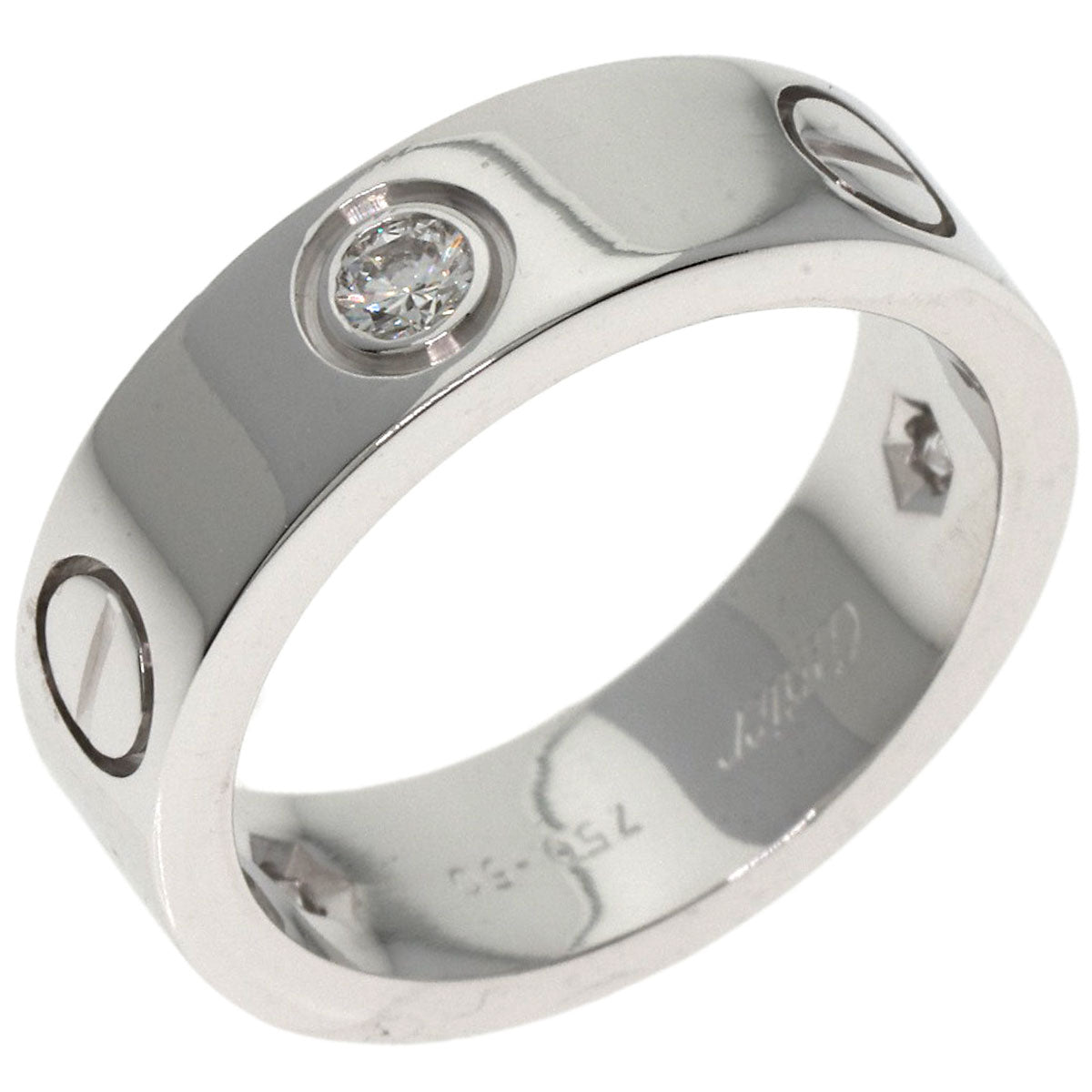 CARTIER love ring half diamond #50 Ring K18 White Gold Ladies [Used]