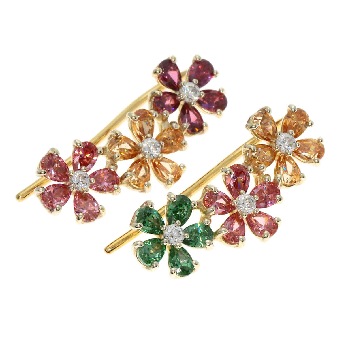 Ponte Vecchio Flower motif Cubic zirconia earring K10 Yellow Gold Gold PlatedLadies [Used]