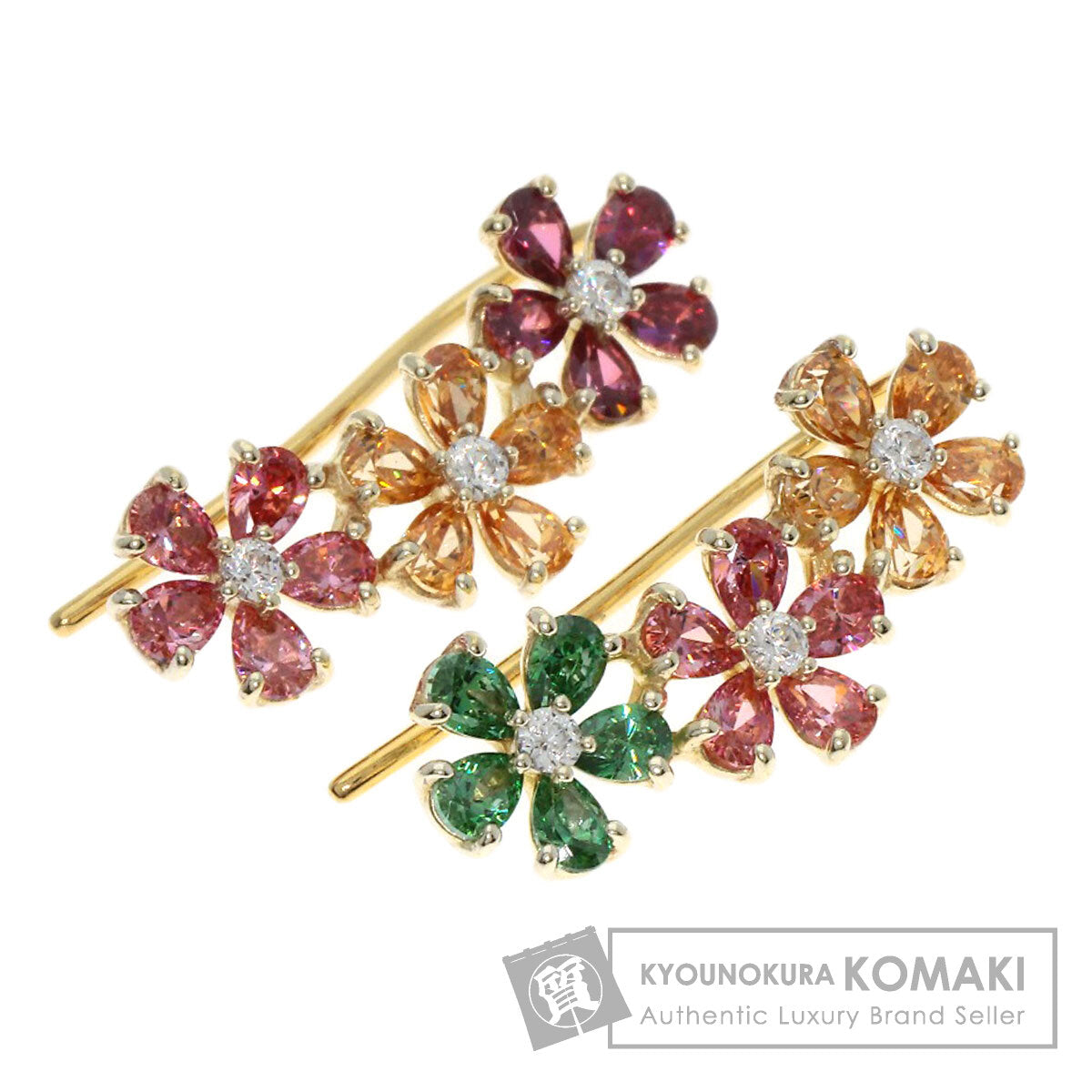 Ponte Vecchio Flower motif Cubic zirconia earring K10 Yellow Gold Gold PlatedLadies [Used]