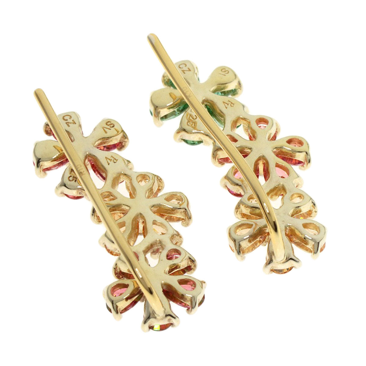 Ponte Vecchio Flower motif Cubic zirconia earring K10 Yellow Gold Gold PlatedLadies [Used]