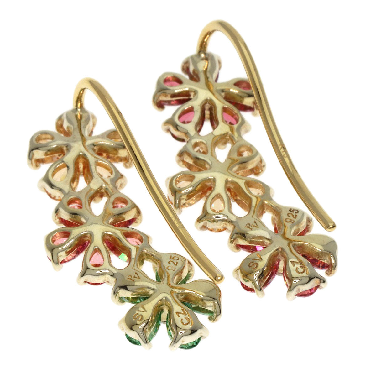Ponte Vecchio Flower motif Cubic zirconia earring K10 Yellow Gold Gold PlatedLadies [Used]