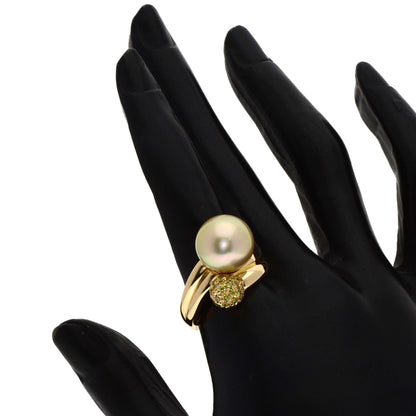 TASAKI Golden Pearl Pearl Diamond Ring K18 Yellow Gold Ladies [Used]