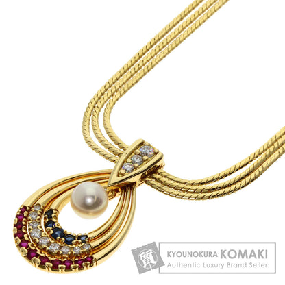 MIKIMOTO Pearl Pearl Ruby Sapphire Diamond Necklace K18 Yellow Gold Ladies [Used]