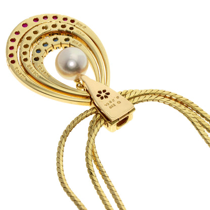 MIKIMOTO Pearl Pearl Ruby Sapphire Diamond Necklace K18 Yellow Gold Ladies [Used]
